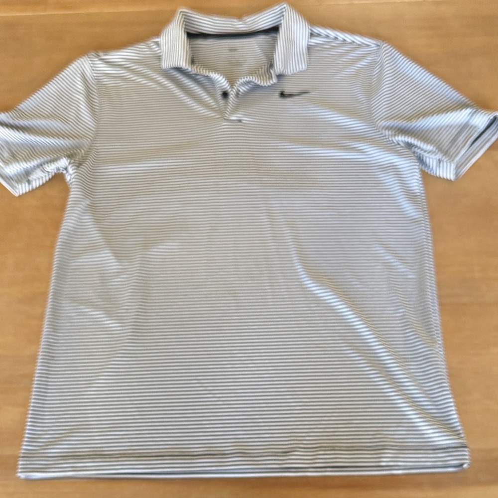 Nike Men's Polo Shirt - Gray and White Stripes